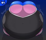 anthro armor belly belly_expansion big_belly big_breasts black_bodysuit black_clothing black_skinsuit blue_background blue_body blue_ears blue_eyes blue_inner_ear blueberry_inflation blush bodysuit breast_expansion breastplate breasts close-up clothing expansion female footwear front_view huge_belly huge_breasts hyper hyper_belly hyper_breasts immobile inflation motion_lines navel navel_outline pink_breastplate round_body shoes simple_background skinsuit solo spherical_inflation tight_clothing white_clothing white_footwear white_shoes puffylover1 sega sonic_the_hedgehog_(series) rouge_the_bat bat mammal 2024 absurd_res cel_shading colored digital_media_(artwork) hi_res shaded