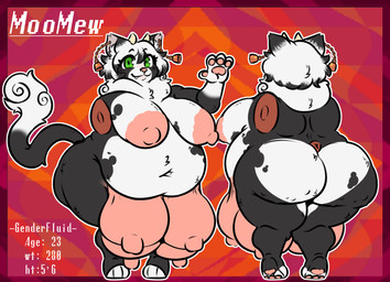 abstract_background anthro areola back_boob bell_ear_ring big_areola big_breasts big_butt big_nipples black_body black_fur breasts butt butt_heart cellulite cowbell curvy_figure dewlap_(anatomy) ear_piercing ear_ring fangs female fluffy fluffy_tail fur gesture green_eyes hair horn huge_areola huge_breasts huge_butt huge_nipples huge_udders inner_ear_fluff multicolored_body multicolored_fur navel nipples nude_anthro obese obese_anthro obese_female overweight overweight_anthro overweight_female pawpads piercing pink_nipples ring_piercing smile smiling_at_viewer solo spots tail teats teeth text thick_thighs tuft two_tone_body two_tone_fur udders voluptuous voluptuous_female waving waving_at_viewer white_body white_fur white_hair wide_hips pknoel earthbound_(series) nintendo moomew_(moomew) bovid bovine cattle domestic_cat felid feline felis hybrid mammal tuxedo_cat 2026 digital_drawing_(artwork) digital_media_(artwork) english_text hi_res model_sheet genderfluid_(lore)