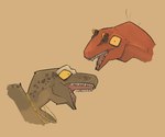 brown_background brown_body duo golden_necklace jewelry necklace open_mouth orange_eyes red_body sharp_teeth simple_background teeth zagz harper_(zagz) jayda_(zagz) allosaurid allosaurus dinosaur prehistoric_species reptile scalie theropod tyrannosaurid tyrannosauroid tyrannosaurus tyrannosaurus_rex 2024 digital_media_(artwork)