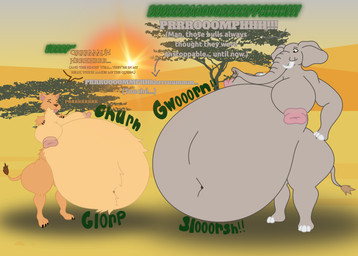 3_toes abdominal_bulge africa african animal_noises animal_noises_while_talking anthro anthro_pred areola arm_tuft belly belly_humping belly_tuft big_belly big_breasts big_ears blissful breast_grab breasts brown_eyes burping burping_while_talking cheek_tuft churn churning claws detailed_background dialogue digestion digestion_noises digitigrade digitigrade_paws duo exposed_belly exposed_breasts facial_tuft false_toes fatal_vore feet female female_pred finger_claws fur glorp grey_body grey_skin groan groaning_belly group hand_on_breast hand_on_hip head_tuft huge_belly huge_breasts light moan muffled muffled_moaning muffled_screaming muffled_sounds muffled_speech multiple_pred multiple_prey navel navel_tuft nude nude_anthro nude_female nude_pred obese obese_anthro obese_female offscreen_character onomatopoeia oral_vore overweight overweight_anthro overweight_female plains plantigrade proboscis_(anatomy) purring rumbling_stomach same_size_vore savanna shoulder_tuft size_difference slorsh slosh sloshing sloshing_belly smile soft_vore sound_effects standing sunlight sunset tail tail_tuft talking_to_another talking_to_prey tan_body tan_fur text thrusting toe_claws toes tongue tongue_out trunk_(anatomy) tuft tusks underbelly unseen_prey unwilling_prey vore willing_pred mandro22 african_elephant elephant elephantid felid feline lion mammal pachyderm pantherine proboscidean absurd_res english_text hi_res story story_in_description translated