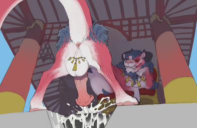 animal_genitalia animal_penis anus ball_ring balls bodily_fluids bowl butt casual_ejaculation casual_orgasm casually_cumming container cum cum_in_bowl cum_in_container ejaculation equine_genitalia equine_penis excessive_cum excessive_genital_fluids feral genital_fluids genitals hair horn male penis presenting presenting_hindquarters raised_tail sharp_teeth solo tail teeth griffonshaped asian_mythology east_asian_mythology mythology foo_dog mammal