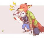 bottomwear carrot_pen clothed clothing duo eyes_closed fully_clothed fur grey_body grey_fur holding_object necktie orange_body orange_fur pants police police_uniform shirt simple_background standing topwear uniform whistle_(object) kabe2mugi disney zootopia judy_hopps nick_wilde canid canine fox lagomorph leporid mammal rabbit red_fox true_fox 2019