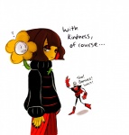 2015 alternate_universe animated_skeleton bone clothed clothing dialogue elemental_creature ellipsis english_text exclamation_point female flora_fauna flowey_the_flower frisk_(undertale) group half-closed_eyes human humor looking_at_viewer male mammal narrowed_eyes not_furry papyrus_(underfell) pastel-possum plant simple_background skeleton text undead underfell undertale undertale_(series) white_background