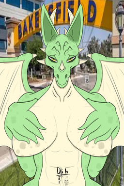 abs anthro back_wings bakersfield belly breasts california eyelashes female green_body green_scales horn ifuckinghatebakersfield markings nevergotobakersfield organs rough_skin scales snout solo spread_wings stomach united_states_of_america wings yellow_eyes dih_deer mythology dragon humanoid mythological_creature mythological_scalie scalie absurd_res hi_res signature