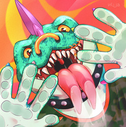 4_fingers against_surface anthro bodily_fluids brown_eyes clothing collar facial_piercing fingers forked_tongue green_body green_clothing green_topwear head_spikes licking licking_viewer male mouth_piercing multicolored_claws nose_piercing nose_ring on_glass piercing pressed_against purple_spikes ring_piercing saliva saliva_on_tongue saliva_string sharp_teeth solo spikes spikes_(anatomy) teeth tongue tongue_out topwear uvula yellow_sclera nlija goat_(movie) sony_corporation sony_pictures modo_olachenko komodo_dragon lizard monitor_lizard reptile scalie digital_media_(artwork) hi_res