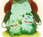 ambiguous_gender blush evolutionary_family feral group kemono leaf open_mouth plant red_eyes scanlines semi-anthro smile text tongue vines hinami nintendo pokemon bulbasaur generation_1_pokemon ivysaur pokemon_(species) venusaur japanese_text translation_request