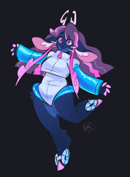 alternate_costume anthro antlers armwear black_background black_nose blue_armwear blue_body blue_clothing blue_fur breasts clothed clothed_anthro clothed_female clothing cloven_hooves countershade_face countershade_fur countershade_legs countershade_thighs countershading cropped_sweater dark_world ears_down eyebrows eyelashes female fingers floppy_ears fully_clothed fully_clothed_anthro fully_clothed_female fur grey_clothing grey_jacket grey_topwear hair hip_tuft hooved_fingers hooves horn inner_ear_fluff jacket leg_tuft leotard long_hair lop_ears multicolored_body multicolored_fur multicolored_hair navel_outline on_one_leg open_mouth pink_eyes pink_fingers pink_hair pink_hooves pink_horn pink_inner_ear pink_inner_ear_fluff pivoted_ears raised_leg simple_background solo spread_arms standing straight_hair surprise surprised_expression thick_thighs topwear tuft two_tone_body two_tone_fur two_tone_hair whiskers wings zipper darkriallet deltarune undertale_(series) fan_character muriel_(darkriallet) lagomorph mammal wolpertinger digital_media_(artwork) hi_res signature