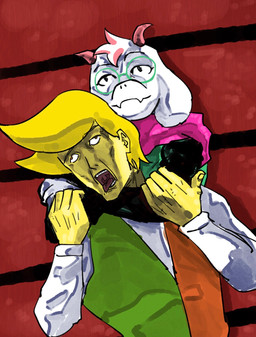 anthro asphyxiation chokehold duo headlock male plant anonymous_artist chainsaw_man deltarune undertale_(series) flowery_(deltarune) ralsei reze_(chainsaw_man) elemental_creature elemental_humanoid flora_fauna human humanoid mammal plant_humanoid hi_res