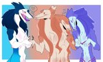 2_heads anthro blue_background blue_body blue_fur eyes_closed fur group hair hand_holding head_bump heart_symbol long_hair male male/male multi_head open_mouth purple_background purple_body purple_fur red_background red_body red_fur simple_background tan_body tan_fur tongue trio white_background white_body white_fur hamham_gd futago_and_antifutago sergal hi_res