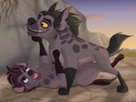 all_fours duo female feral fur legs_up looking_at_another lying male markings on_back open_mouth smile spots spotted_body spotted_fur specky-arts disney the_lion_guard the_lion_king janja_(the_lion_guard) jasiri_(the_lion_guard) hyena mammal spotted_hyena