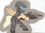 ambiguous_gender armor assault_rifle blonde_hair feathered_wings feathers fur gun hair headgear helmet holding_gun holding_object holding_ranged_weapon holding_weapon odst ranged_weapon rifle solo tail tan_body tan_fur weapon wings unknown_artist halo_(series) hasbro microsoft my_little_pony mythology xbox_game_studios equid equine mammal mythological_creature mythological_equine pegasus crossover