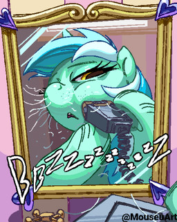 blue_hair electric_razor eyelashes facial_hair female feral green_body hair horn inside long_hair mirror onomatopoeia quadruped razor solo sound_effects squigglevision teeth text tools unicorn_horn yellow_eyes mouseuart friendship_is_magic hasbro my_little_pony mythology lyra_heartstrings_(mlp) equid equine mammal mythological_creature mythological_equine unicorn animated artist_name hi_res