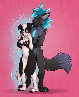 abstract_background anthro areola blue_hair blue_sclera blush breast_grab breast_grab_from_behind breasts duo female floppy_ears gender_transformation genitals glowing glowing_hair glowing_scar hair half-closed_eyes hand_on_breast magic magic_user male male/female medium_breasts mtf_transformation narrowed_eyes nipples nude nude_anthro nude_female pawpads paws raised_arm scar smile standing surprised transformation vulva wide_eyed nicnak044 haurbus ren_collie border_collie canid canine canis collie domestic_dog fox herding_dog mammal pastoral_dog sheepdog 2026 shaded