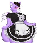 anthro blush clothed clothing female fur maid_uniform purple_body purple_fur shy simple_background solo uniform exoticbuni canid canine canis mammal wolf absurd_res colored digital_drawing_(artwork) digital_media_(artwork) hi_res shaded