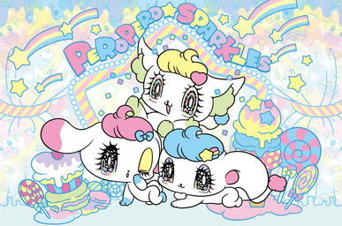 accessory alternative_fashion ambiguous_gender anthro bangs big_ears big_eyes blue_hair chibi eyelashes fairy_kei fur glistening glistening_eyes gloves_(marking) group hair hair_accessory hairclip j-fashion kemono markings nude on_model open_mouth sparkles sparkling_eyes tail text trio tuft white_body yurie_sekiya peropero_sparkles cune_(peropero_sparkles) melo_(peropero_sparkles) rue_(peropero_sparkles) alien domestic_cat felid feline felis lagomorph leporid mammal mouse murid murine rabbit rodent digital_drawing_(artwork) digital_media_(artwork) english_text official_art pastel_theme