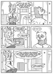 absurd_res anthro black_and_white box canid canine clothed clothing comic container dialogue domestic_ferret duo ear_piercing english_text fox hi_res inner_ear_fluff jeff_(kifyun2) kif_yppreah kifyun2 male mammal monochrome mustelid musteline piercing simple_background speech_bubble text true_musteline tuft warehouse weasel