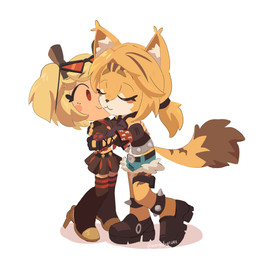 4_fingers :3 accessory anthro belt blonde_hair blush blush_stickers bottomwear chibi clothed clothing duo eyelashes eyewear eyewear_on_head female female/female fingerless_gloves fingers footwear fur gloves hair hair_accessory handwear high_heels hug interspecies jacket leather leather_clothing leather_jacket leather_topwear legwear no_sclera pigtails ponytail shoes shorts simple_background skirt sunglasses sunglasses_on_head tail thigh_highs topwear tuft twintails_(hairstyle) white_background yellow_body yellow_fur mangedugruau mihoyo zenless_zone_zero burnice_white pulchra_fellini felid feline human mammal thiren 2024 digital_media_(artwork) hi_res