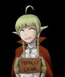 braided_hair cape clothed clothing eyes_closed female fully_clothed green_hair hair holding_object holding_sign humanoid_pointy_ears not_furry open_mouth pointy_ears sign solo standing thundragon fire_emblem fire_emblem_awakening nintendo nah_(fire_emblem) humanoid manakete alpha_channel