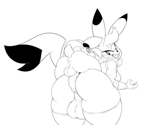 animal_genitalia animal_penis anthro anthrofied anus backsack balls big_balls big_butt big_perineum biped black_nose bottomless breasts butt claws cleft_tail clothed clothing cosplay_pikachu_(costume) duo erection facial_markings fur genitals gynomorph hair head_markings intersex legwear looking_back male markings penis perineum pokemorph puffy_anus shirt simple_background size_difference smile tail teeth thick_thighs topwear white_background wide_hips xingscourge nintendo pokemon bikerchu cosplay_pikachu_(character) king_the_gengar_(character) generation_1_pokemon gengar mammal pikachu pokemon_(species) monochrome