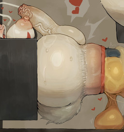 anal anal_penetration anal_prolapse anthro anus big_anus biped bipes blush duo erection extremely_saggy_balls fur genitals heart_symbol huge_anus hyper hyper_anal_prolapse hyper_anus hyper_insertion hyper_prolapse male male/male male_penetrated male_penetrating male_penetrating_male open_mouth penetration penile penile_penetration penis prolapse red_body red_fur sex side_view speech_bubble tan_body tan_fur text white_body white_fur syuro nintendo pokemon generation_2_pokemon generation_3_pokemon pokemon_(species) typhlosion zangoose translation_request