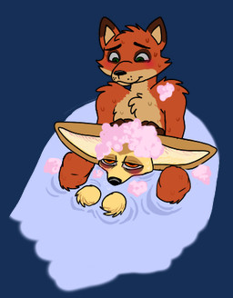 anthro bath black_nose blush brown_body brown_fur chest_tuft duo fur green_eyes ill male nude orange_body orange_eyes orange_fur smile soap tan_body tan_fur tuft water wet white_body white_fur dontbeazombie disney zootopia finnick_(zootopia) nick_wilde canid canine fennec_fox fox mammal red_fox true_fox alpha_channel low_res