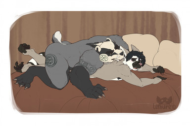 anthro bed bite bodypaint claws curling_toes duo eyewear face_paint feet from_behind_position furniture glasses hair male male/male muscular nude pawpads pillow prehensile_feet sex teeth toes donlemurejo brazato_of_saldara jairo_(donlemurjo) badger european_badger lemur mammal meles mustelid musteline primate ring-tailed_lemur strepsirrhine hi_res