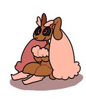 ambiguous_gender black_sclera brown_body covering_chest cross-eyed eyebrows eyelashes fluffy hair pink_hair red_eyes sitting sitting_on_ground smile solo thick_eyebrows white_nose novactis nintendo pokemon generation_4_pokemon lagomorph leporid lopunny mammal pokemon_(species) shiny_pokemon 5:6