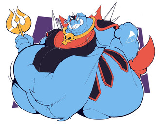 4_fingers anthro belly big_belly big_butt black_clothing black_robe blue_body blue_fur butt cape chubby_cheeks clothed clothing evil_grin fangs fat_arms fingers fur huge_belly huge_butt huge_hips hyper hyper_belly hyper_butt hyper_hips jewelry lance male melee_weapon morbidly_obese obese overweight partially_clothed polearm red_clothing robe shoulder_pads skull_accessory smile solo spikes teeth thick_neck torn_clothing tusks weapon wide_hips boot_(artist) nintendo the_legend_of_zelda ganon demon mammal suid suine sus_(pig) wild_boar 2020 hi_res