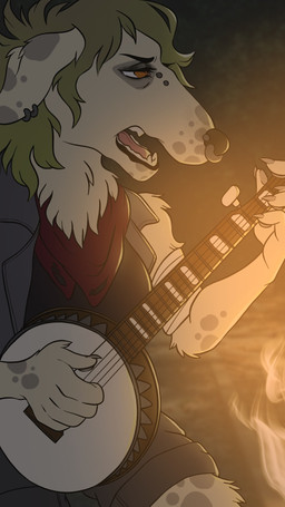 alternative_fashion anthro banjo_(instrument) bridge_piercing campfire ear_piercing ear_ring facial_piercing female musical_instrument nose_piercing piercing plucked_string_instrument punk ring_piercing septum_piercing slice_of_life solo string_instrument travel nooks borzoi canid canine canis domestic_dog hunting_dog mammal sighthound 9:16 hi_res