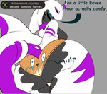 2021 achievement_unlocked animate_inanimate anthro big_butt black_breasts black_butt black_chest black_nose black_sclera blue_eyes blue_pupils breasts butt calling_for_help clothed clothing clothing_transformation curvy_figure dialogue digital_drawing_(artwork) digital_media_(artwork) dominant dominant_female duo eevee english_text female fin fish forced forced_transformation generation_1_pokemon gills head_horn help_me helpless horn inanimate_transformation living_clothing living_underwear looking_at_own_panties male male/female marine nintendo panties panties_only panties_transformation pokemon pokemon_(species) pupils purple_tail salazzie shark side_boob submissive submissive_male tail talking_to_another tan_clothing tan_panties tan_underwear text thick_thighs tight_clothing tight_underwear topless transformation underwear underwear_only underwear_transformation voluptuous wearing_clothing_character white_body white_fin wide_hips