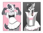 anthro black_hair blush clothed clothing crossdressing duo eyewear femboy fur glasses grey_body grey_fur hair maid_uniform male simple_background standing uniform white_hair cybercg astrid_(shai_dreamcast) victor_(shai_dreamcast) badger canid canine canis mammal mustelid musteline wolf 2024 absurd_res digital_media_(artwork) hi_res