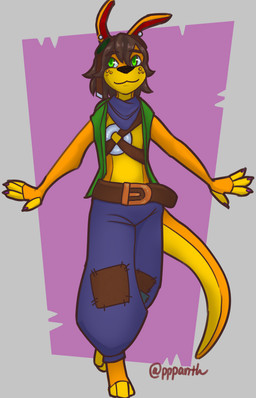 anthro belt belt_buckle brown_hair buckle claws clothing colored_nails ear_piercing ear_ring eyewear femboy fur goggles green_eyes hair male nails orange_body orange_fur patch_(fabric) piercing purple_claws ring_piercing solo topwear vest yellow_body yellow_fur pppanth jak_and_daxter naughty_dog sony_corporation sony_interactive_entertainment dee_the_ottsel fan_character mammal mustelid ottsel absurd_res full-length_portrait hi_res portrait