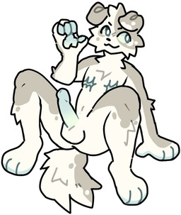 anthro balls blue_eyes blue_pawpads blue_penis butt floppy_ears fur genitals humanoid_genitalia humanoid_penis male mastectomy_scar nude pawpads paws penis raised_hand scar simple_background sitting solo spots spread_legs spreading tail tan_body tan_fur rookspirit canid canine canis domestic_dog mammal absurd_res hi_res trans_(lore) trans_man_(lore)