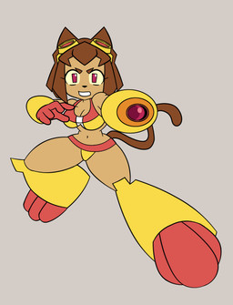 arm_cannon armor armored_boots big_breasts big_feet bikini bikini_bottom bikini_top breasts brown_body brown_hair brown_tail cat_tail clothing club_arms cybernetics eyewear eyewear_on_head feet female gauntlets gloves goggles goggles_on_head hair handwear machine ranged_weapon red_and_yellow solo swimwear tail tanned_skin two-piece_swimsuit weapon weapon_arm wide_hips mobian_monster gameoverse glitch_productions kit_bodega cyborg domestic_cat felid feline felis humanoid mammal hi_res