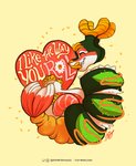 food heart_symbol holidays humor pun side_view simple_background solo sushi valentine's_day_card yellow_background zhivago_(artist) valentine's_day food_creature 2020 digital_media_(artwork) full-length_portrait hi_res portrait