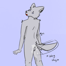 anthro backsack balls genitals male solo tail tail_motion tailwag mobsterlobster canid canine canis mammal wolf 1:1 trans_(lore) trans_woman_(lore)