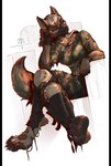 anthro barefoot clothed clothing feet female foot_focus fur hair knee_pads legwear military_clothing paws solo topwear torn_clothing torn_legwear torn_topwear kredri canid canine canis domestic_dog mammal hi_res