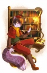 anthro art_nouveau biped book candle chair clothing footwear fur furniture hat headgear headwear male purple_body purple_fur shoes simple_background sitting solo tail white_background kubikitsune kolos lati_the_lombax felid leopard mammal pantherine hi_res