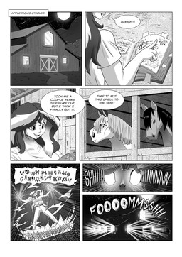 book dialogue female full_moon male moon night speech_bubble stable star text zwitterkitsune equestria_girls hasbro my_little_pony sunset_shimmer_(eg) equid equine horse mammal comic english_text greyscale monochrome