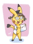 breasts cleft_tail clothing coat cosplay_pikachu_(costume) eyewear female fur genitals glasses hair lab_coat nipples nude open_mouth pussy simple_background smile solo tail topwear undressing yellow_body yellow_fur el_senor_erizo nintendo pokemon cosplay_pikachu_(character) pikachu_ph._d generation_1_pokemon mammal pikachu pokemon_(species) rodent digital_media_(artwork)