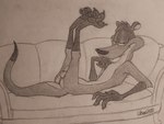 3_toes 4_fingers anthro anus arm_tuft back_tuft balls bedroom_eyes biped black_eyes butt butt_from_the_front butt_tuft calf_tuft chest_tuft claws curling_tail curling_toes dipstick_tail elbow_tuft facial_markings feet feet_up finger_claws fingers forearm_tuft forearms fur furniture genitals glance grin grinning_at_viewer half-closed_eyes hand_on_snout head_markings humanoid_hands knee_tuft leg_tuft legs_up looking_at_viewer lying lying_on_sofa male markings mask_(marking) multicolored_body multicolored_butt multicolored_fur narrowed_eyes nude on_back on_sofa paws pose reclining seductive shoulder_tuft smile smiling_at_viewer smirk smirking_at_viewer smug smug_expression smug_eyes smug_face smug_grin sofa soles solo tail tail_anus tail_markings thick_tail toe_claws toes tuft two_tone_body two_tone_butt two_tone_fur lufeed weaselgrease_(character) mammal mustelid musteline true_musteline weasel dated graphite_(artwork) monochrome pencil_(artwork) pinup sepia signature sketch traditional_media_(artwork)