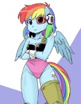 alternate_species anthro anthrofied blue_body blue_feathers cloth clothing cutie_mark feathered_wings feathers female hair looking_at_viewer multicolored_hair multicolored_tail purple_eyes rainbow_hair rainbow_tail smile solo tail wings shepherd0821 dragon_ball dragon_ball_z friendship_is_magic hasbro my_little_pony mythology fasha rainbow_dash_(mlp) equid equine mammal mythological_creature mythological_equine pegasus 2012 crossover