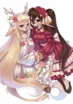 alternative_fashion anthro blonde_hair brown_eyes classic_lolita clothing country_lolita dress duo female flower hair j-fashion jewelry kemono lolita_(fashion) long_hair looking_at_viewer marie_sleeves pink_eyes plant red_eyes ribbons simple_background sitting tail tail_tuft tuft white_background young young_anthro suan-cat kiirei_(character) deer mammal unknown_species 2012 digital_media_(artwork) digital_painting_(artwork) hi_res