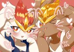 ambiguous_gender anthro blep blush duo fur heart_symbol looking_at_viewer one_eye_closed tongue tongue_out white_body white_fur minamo_(pixiv17726065) nintendo pokemon cinderace generation_8_pokemon pokemon_(species) shiny_pokemon absurd_res hi_res