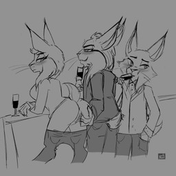 alcohol anthro anus beverage blush blush_lines bottomwear bottomwear_down bow_tie butt butt_grab cheek_tuft clothed clothing container cup drinking drinking_glass ear_tuft eye_markings facial_tuft female genitals glass glass_container glass_cup grope group hand_in_pocket hand_on_butt looking_away male male/female markings pants pants_down partially_clothed pockets short_tail smile suit tail trio tuft vulva whiskers wine wine_glass spec_almond disney zootopia cattrick_lynxley kitty_lynxley milton_lynxley canada_lynx felid feline felis lynx mammal 1:1 hi_res monochrome brother_(lore) brother_and_sister_(lore) daughter_(lore) father_(lore) father_and_child_(lore) father_and_daughter_(lore) father_and_son_(lore) incest_(lore) parent_(lore) parent_and_child_(lore) parent_and_daughter_(lore) parent_and_son_(lore) sibling_(lore) sister_(lore) son_(lore)