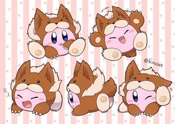all_fours ambiguous_gender animal_ears biped blue_eyes blush blush_stickers bodily_fluids brown_body brown_fur claws closed_smile clothing costume eyes_closed fluffy fluffy_tail front_view fur fursuit happy head_tuft inner_ear_fluff licking lying mouth_closed on_front one_eye_closed open_mouth open_smile pattern_background pawpads pink_body scratching scratching_ear scratching_head scratching_self self_lick side_view simple_background sitting smile solo striped_background tail tan_body tan_fur tan_pawpads tears three-quarter_view tired tongue tuft yawn kiro247 kirby_(series) nintendo animal_kirby kirby waddling_head 2025 digital_drawing_(artwork) digital_media_(artwork) multiple_images signature