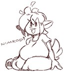 anthro big_breasts breasts clothing female shirt simple_background sitting solo text topwear white_background wamudraws activision spyro_the_dragon elora faun_(spyro) 2020 low_res monochrome red_and_white