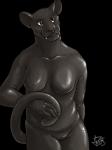 anthro breasts female genitals glistening holding_tail latex latex_body nude pussy slightly_chubby solo tail dirtybird flir_(panther) felid latex_creature living_latex mammal pantherine 3:4