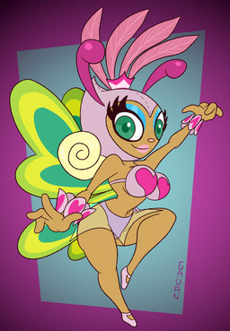 abstract_background antennae_(anatomy) anthro bikini blonde_hair blue_eyeshadow bracelet clothed clothing dancing eyeshadow female green_eyes green_wings hair headgear headwear holidays jewelry lipstick looking_at_viewer makeup pink_antennae pink_nose skimpy solo swimwear tan_body thick_thighs toony translucent translucent_clothing two-piece_swimsuit wings gavanzude brazilian_carnival carnival_(holiday) samba_de_amigo sega linda_(samba_de_amigo) arthropod butterfly insect lepidopteran alternate_version_at_paywall digital_drawing_(artwork) digital_media_(artwork) hi_res signature