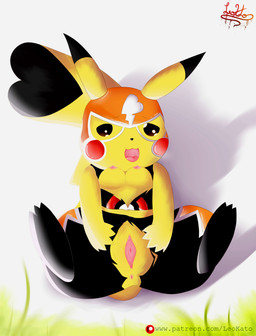 absurd_res anthro anthrofied anus black_body black_fur breasts brown_eyes butt cleft_tail clothing cosplay cosplay_pikachu_(character) cosplay_pikachu_(costume) costume dark_body dark_fur detailed_background english_text female fur generation_1_pokemon genitals hi_res leokato mammal mask nintendo patreon patreon_logo pikachu pikachu_libre pokemon pokemon_(species) pokemorph pussy red_body red_fur simple_background solo spread_butt spread_pussy spreading standing text third-party_edit tongue url white_background yellow_body yellow_fur